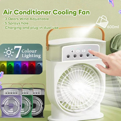 Chargeable Air Conditioner Cooling Fan With 5 Sprays 7 Colour Light