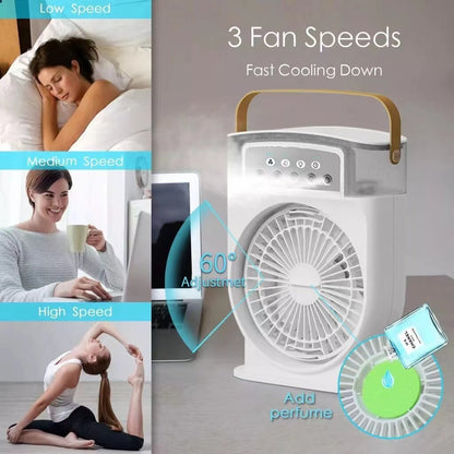 Chargeable Air Conditioner Cooling Fan With 5 Sprays 7 Colour Light